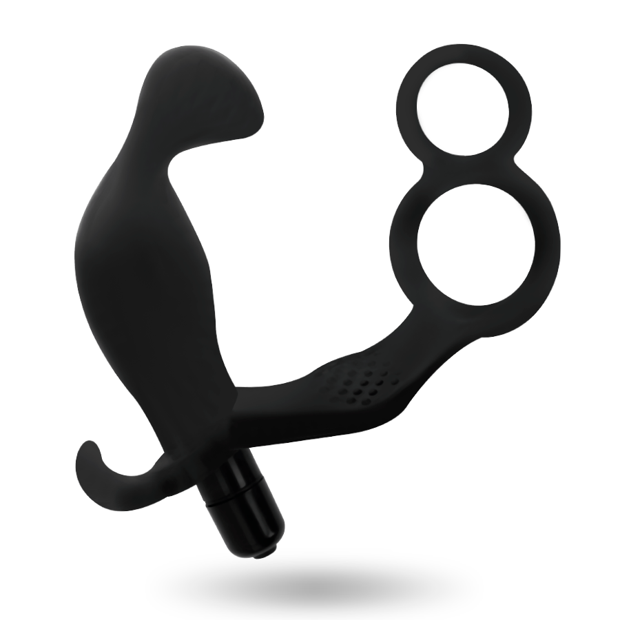 ADDICTED TOYS ANAL PLUG MIT DOPPELTER PENISRING UND HODEN SCHWARZ