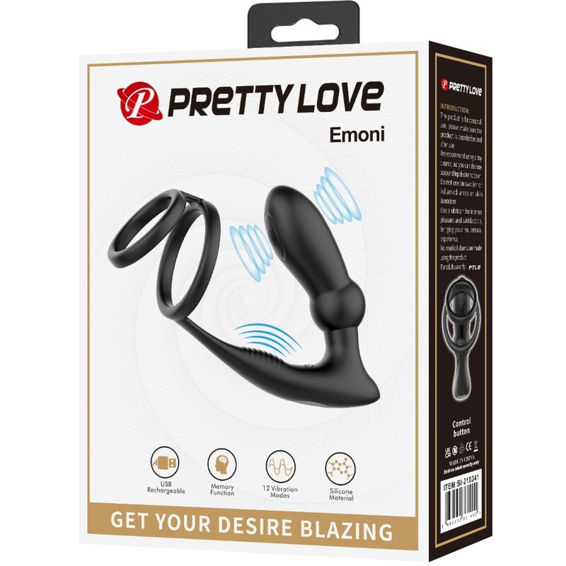 PRETTY LOVE - EMONI PENISRING + ANAL PLUG 12 VIBRATIONEN SCHWARZ – Bild 8